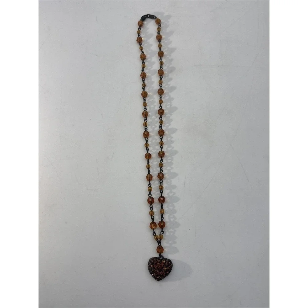 Vintage Roxanne Assoulin amber glass bead & rhinestone heart‎ 18